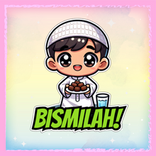 Charger l&#39;image dans la galerie, Sticker &quot;Bismillah&quot; avec Ali - Ramadan | Kawaii Muslim
