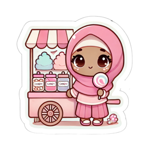 🍬🧕 "Petite vendeuse de bonbons" – Le sticker qui fait fondre avec douceur et rose sucré 🌸🍭