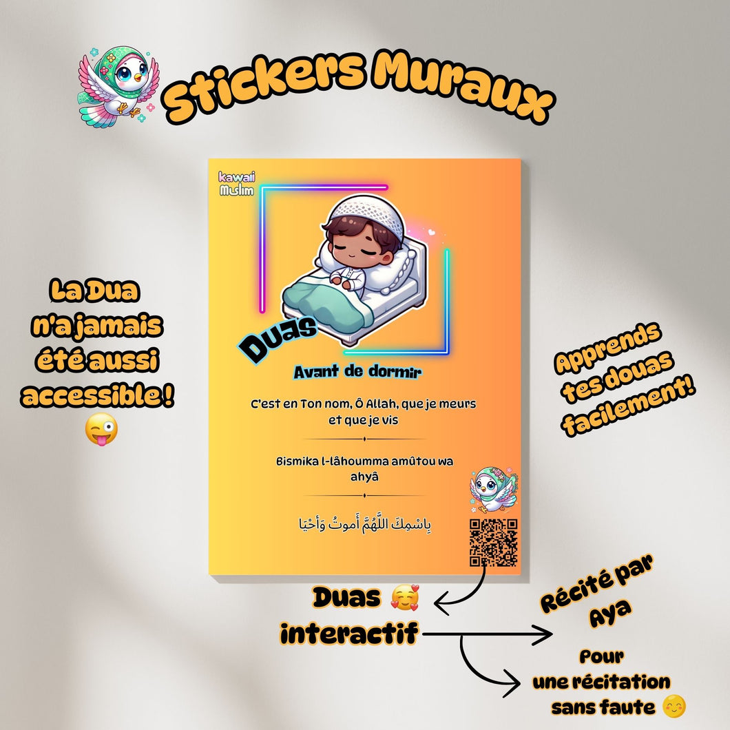 🌟✨ Sticker Mural Dua Avant de Dormir - Kawaii Muslim 🌈🌟